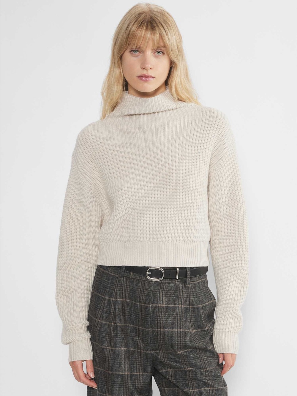 Aritzia Wilfred Montpelier Merino Wool Waist Turtleneck in Matte Pearl - XXS